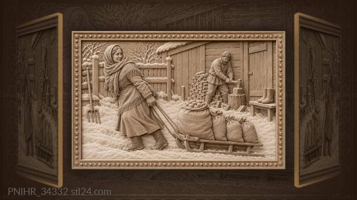 Winter haul potato harvest scene 3d STL model