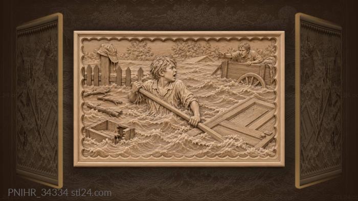 Boy pushes door in flood 3d STL model