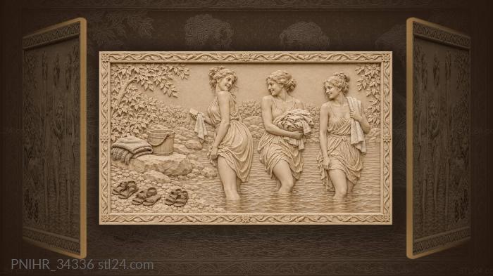 Three friends wading into the river with soap 3d STL model