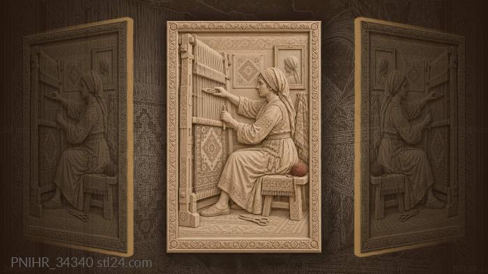 Weaver passes shuttle through carpet warp 3d STL model