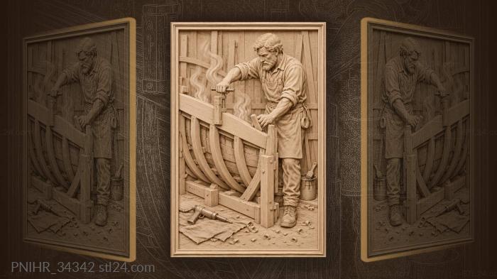 Finnish builder clamps a steam bent plank 3d STL model