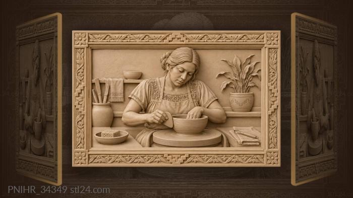 Potter shaping clay on wheel 3d STL model