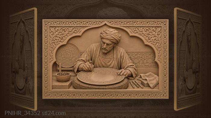 Silversmith at work intricate border 3d STL model