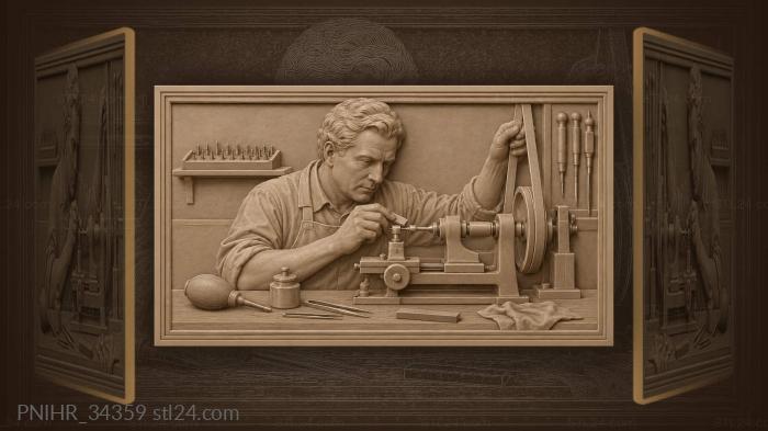 Watchmaker at vintage lathe precision 3d STL model