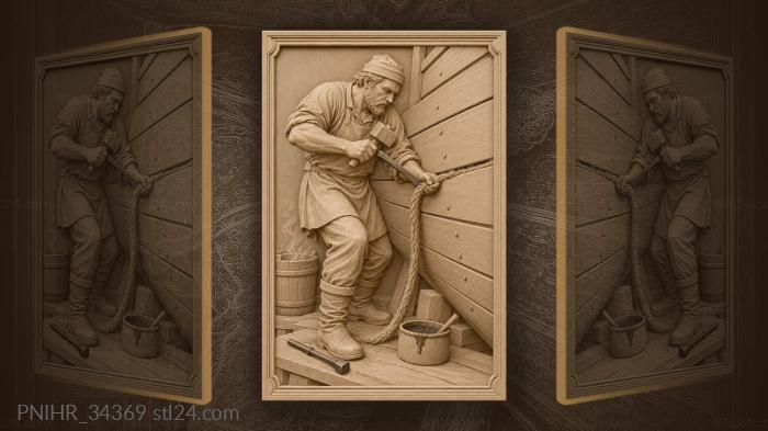 Boatbuilder sealing wooden hull plank 3d STL model