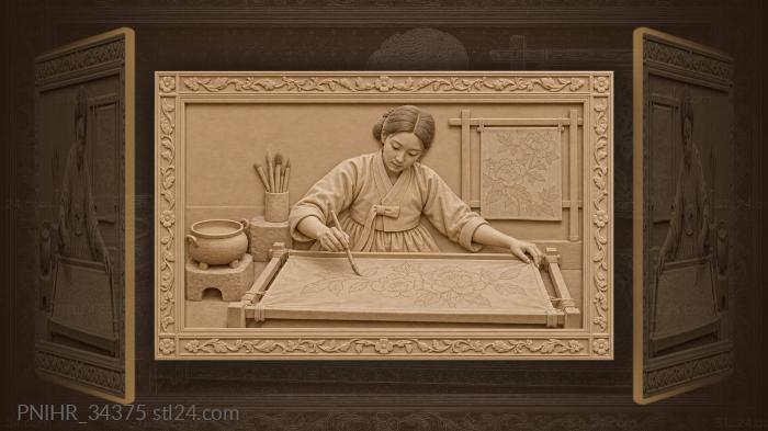 Korean silk dyer floral pattern 3d STL model