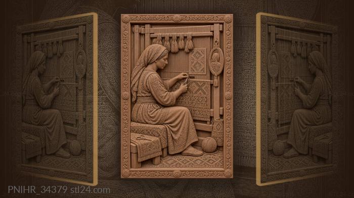 Weaver at colorful carpet creation 3d STL model