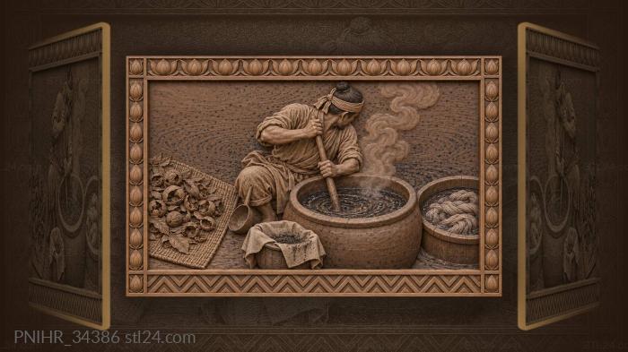 Korean dyer stirs indigo with bamboo pole 3d STL model