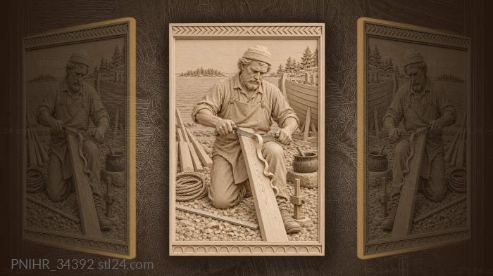 Boatwright working spruce plank shoreline 3d STL model