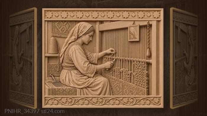 Weaver at work with green yarn 3d STL model