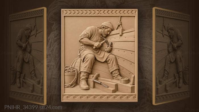 Finn clinches a copper nail on an overturned hull 3d STL model