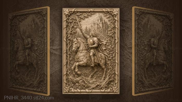 Horseman with sword rides to the forest castle 3d STL model