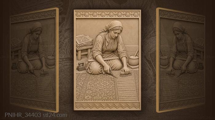 Weaver finishing a vibrant carpet design 3d STL model