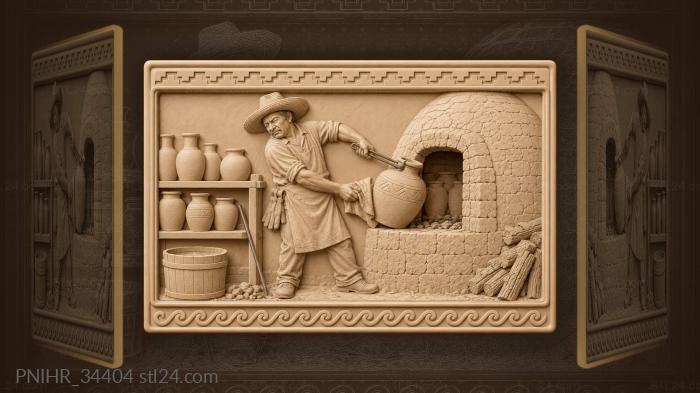 Potter taking jar from kiln 3d STL model