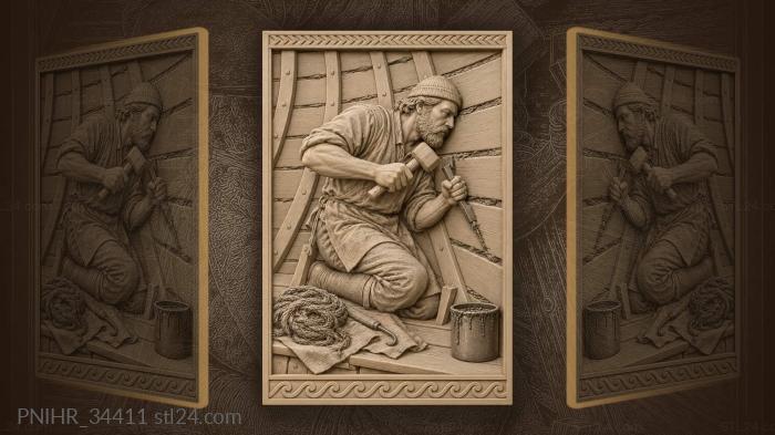 Boat caulker working inside wooden hull 3d STL model