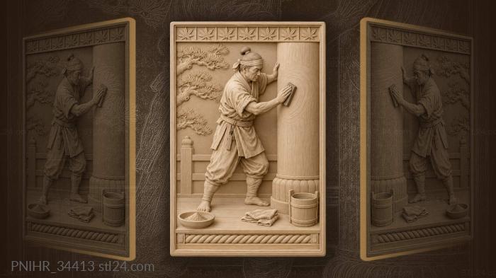 Japanese carpenter polishing temple pillar 3d STL model