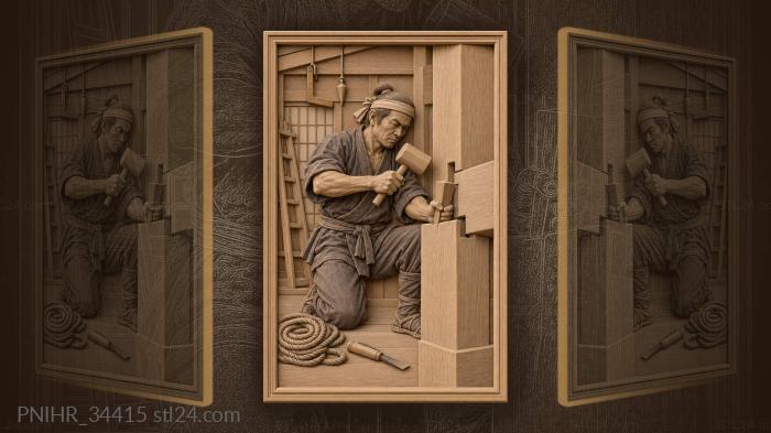 Japanese carpenter working with cedar 3d STL model