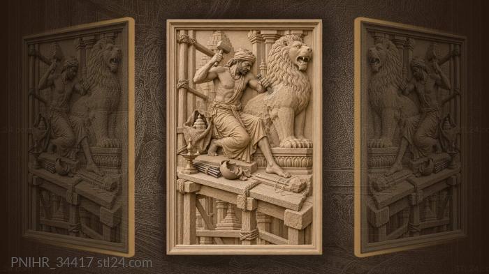 Stone carver working lion capital 3d STL model