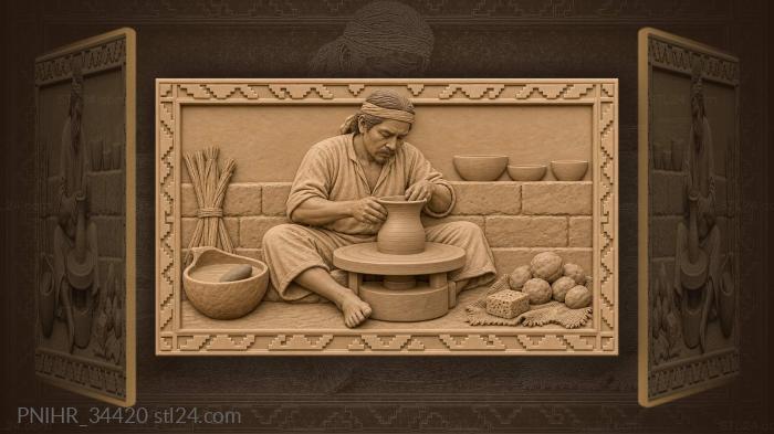 Mexican potter sits cross-legged at wheel 3d STL model