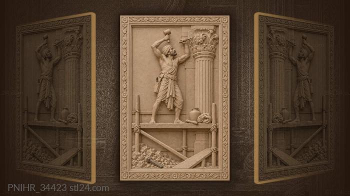 Indian mason works a floral capital on scaffolding 3d STL model