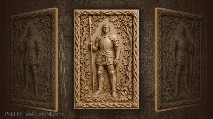 Guard with spear among leafy branches 3d STL model