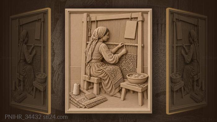 Weaver at work colorful textiles 3d STL model