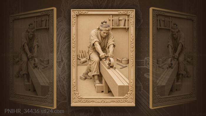 Japanese carpenter working with plane 3d STL model
