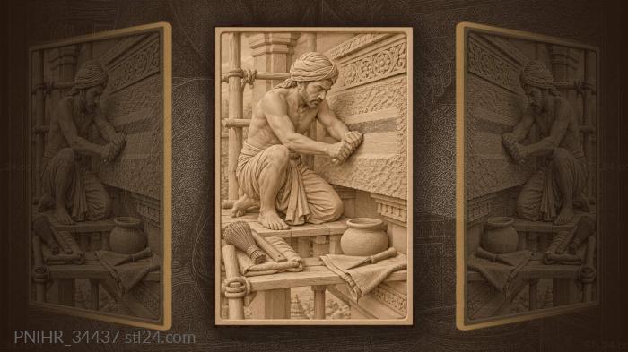 Indian mason skims a thin layer off sandstone 3d STL model