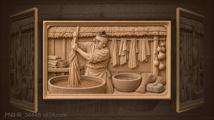 Korean dyer stirs cotton in persimmon bath 3d STL model