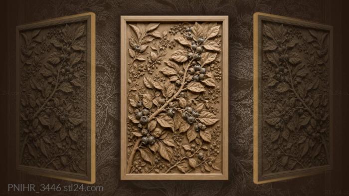 Blue berries and leafy branch 3d STL model