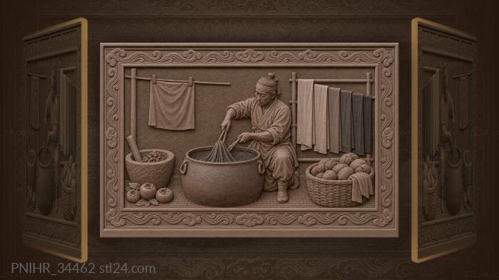 Silk dips into indigo beneath dyers tongs 3d STL model