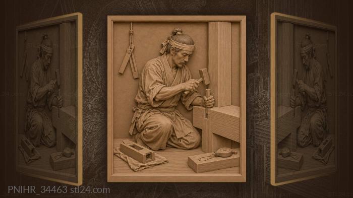 Japanese carpenter joining wooden beam 3d STL model