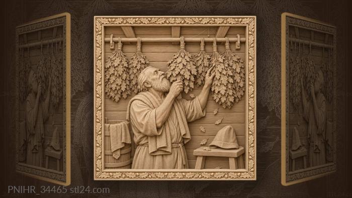 Bather tests a besom beneath hanging bundles 3d STL model