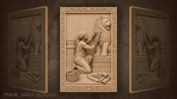 Sculptor working on lion’s mane 3d STL model