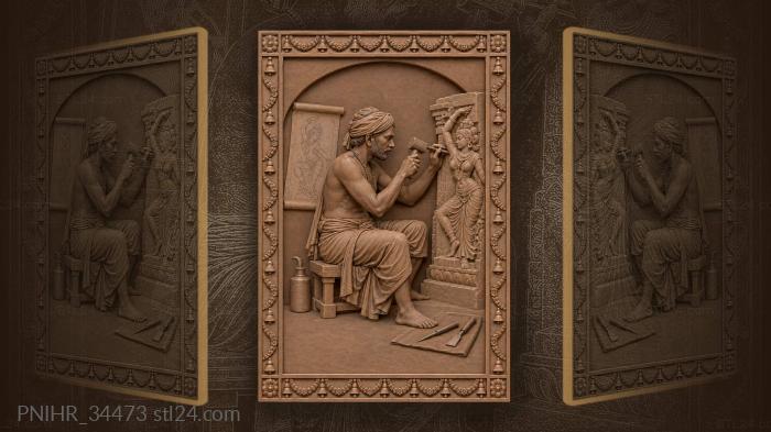 Indian carver working on frieze 3d STL model