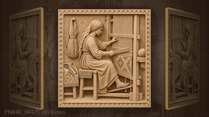 Weaver tightens a row on upright loom 3d STL model