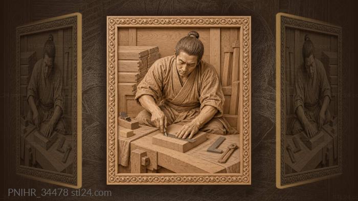 Japanese craftsman marking dovetail joint 3d STL model