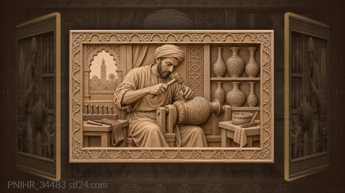 Chaser rolls a brass vase on a padded spindle 3d STL model