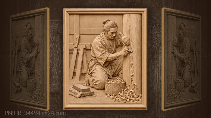 Artisan shaves pillar groove with steel scraper 3d STL model