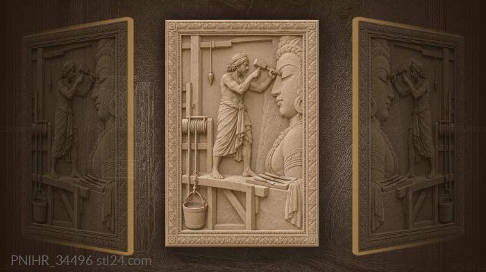 Indian sculptor working on granite 3d STL model