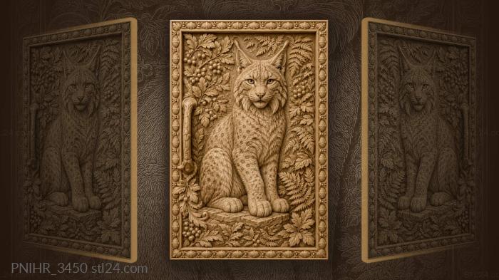 Lynx buried in ferns and berries 3d STL model