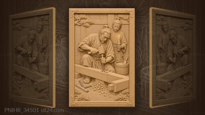Candlelit carpenter tests tenon in mortise 3d STL model