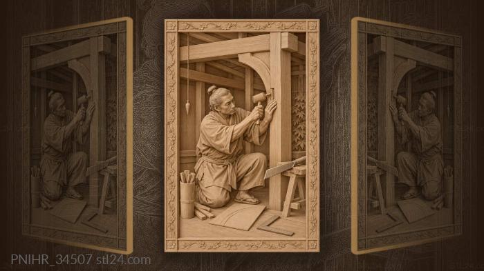 Japanese builder fits a brace of the tea house 3d STL model