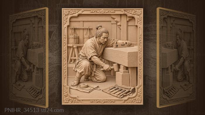Japanese carpenter leveling temple beam 3d STL model