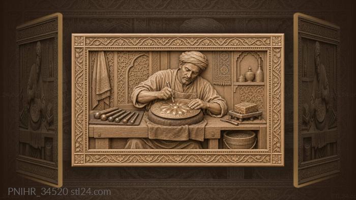 Repousse worker raises a rosette over a pitch bowl 3d STL model