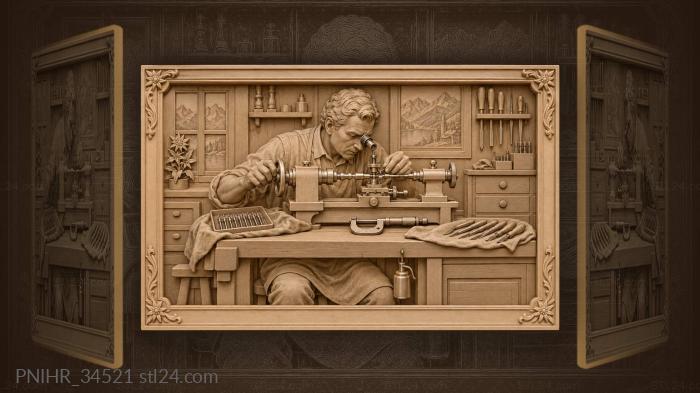 Watchmaker at miniature lathe precision 3d STL model