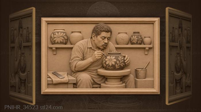Mexican potter creating floral masterpiece 3d STL model