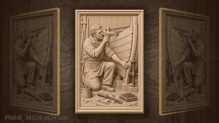 Builder presses the garboard plank to the keel 3d STL model