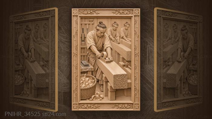 Japanese master smooths a post with a fine plane 3d STL model