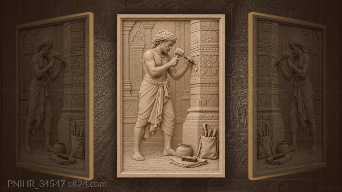 Sculptor trues a floral band on a pillar 3d STL model